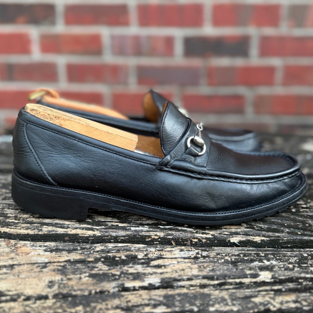 Peter Huber Black Leather Ring Bit Slip On Loafer Size 9.5 Made in Italy M1